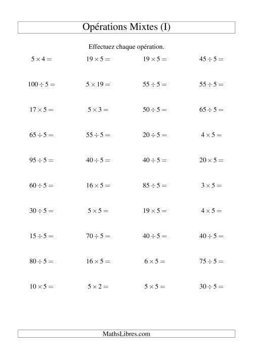 Multiplication et division -- Règles de 5 (variation 1 à 20) (I)