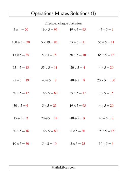 Multiplication et division -- Règles de 5 (variation 1 à 20) (I) page 2