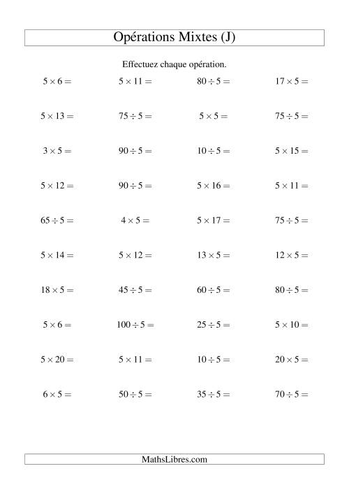 Multiplication et division -- Règles de 5 (variation 1 à 20) (J)