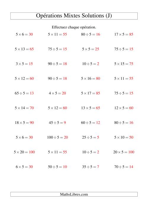Multiplication et division -- Règles de 5 (variation 1 à 20) (J) page 2
