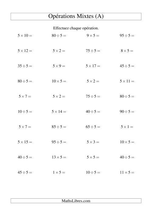 Multiplication et division -- Règles de 5 (variation 1 à 20) (Tout)