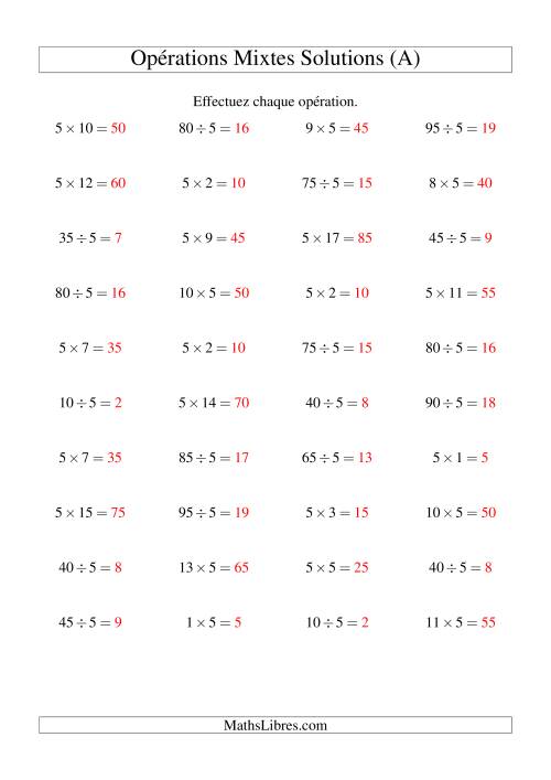 Multiplication et division -- Règles de 5 (variation 1 à 20) (Tout) page 2