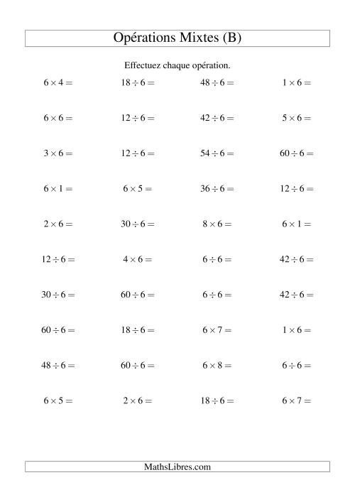 Multiplication et division -- Règles de 6 (variation 1 à 10) (B)