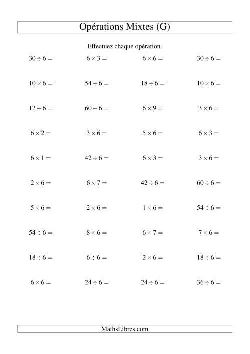 Multiplication et division -- Règles de 6 (variation 1 à 10) (G)