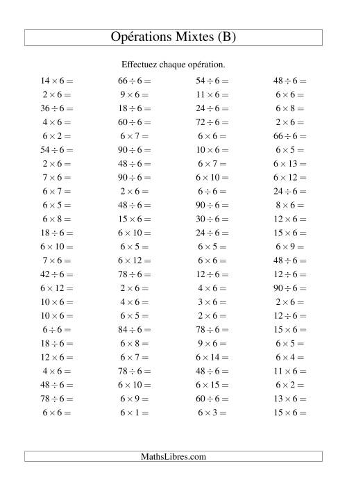 Multiplication et division -- Règles de 6 (variation 1 à 15) (B)