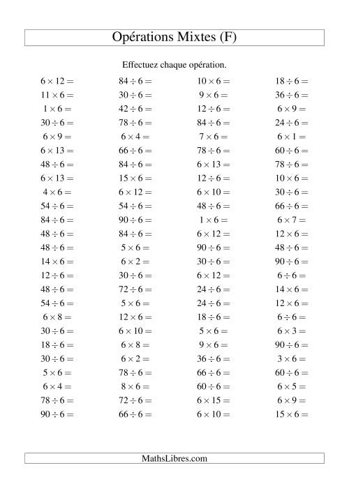 Multiplication et division -- Règles de 6 (variation 1 à 15) (F)
