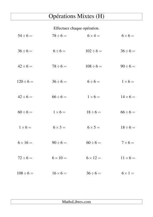 Multiplication et division -- Règles de 6 (variation 1 à 20) (H)