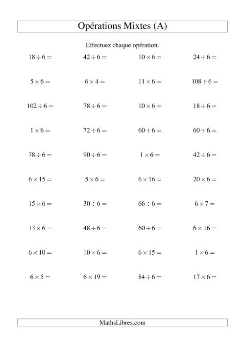 Multiplication et division -- Règles de 6 (variation 1 à 20) (Tout)