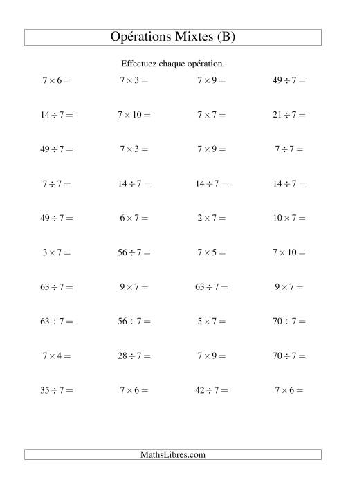 Multiplication et division -- Règles de 7 (variation 1 à 10) (B)