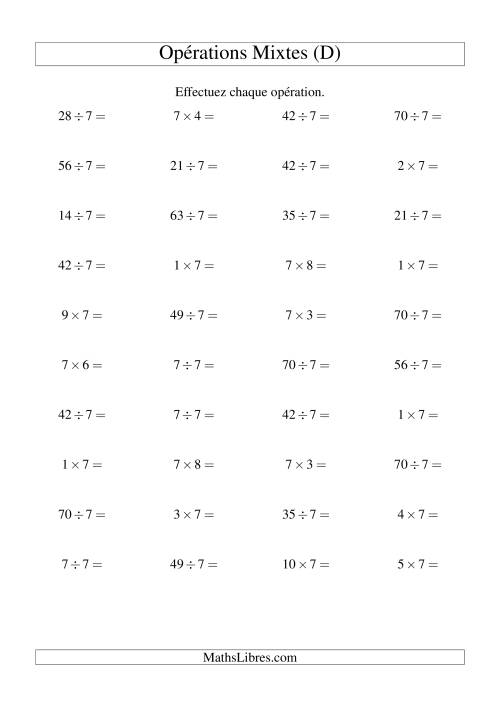 Multiplication et division -- Règles de 7 (variation 1 à 10) (D)