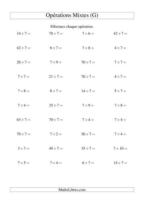 Multiplication et division -- Règles de 7 (variation 1 à 10) (G)
