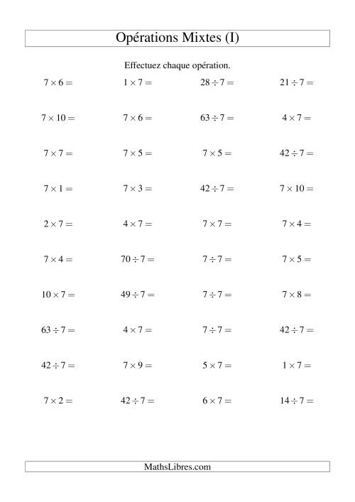 Multiplication et division -- Règles de 7 (variation 1 à 10) (I)