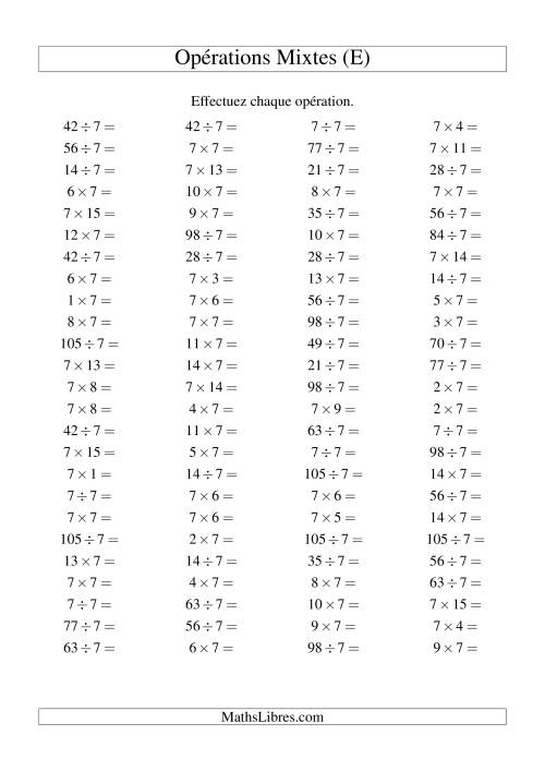 Multiplication et division -- Règles de 7 (variation 1 à 15) (E)