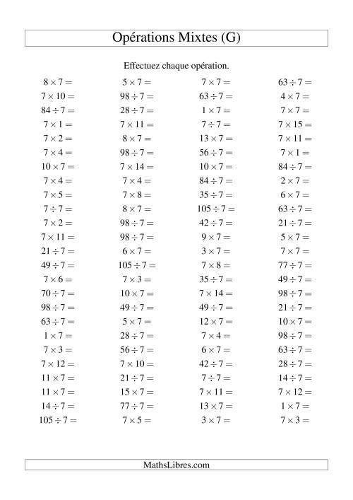 Multiplication et division -- Règles de 7 (variation 1 à 15) (G)
