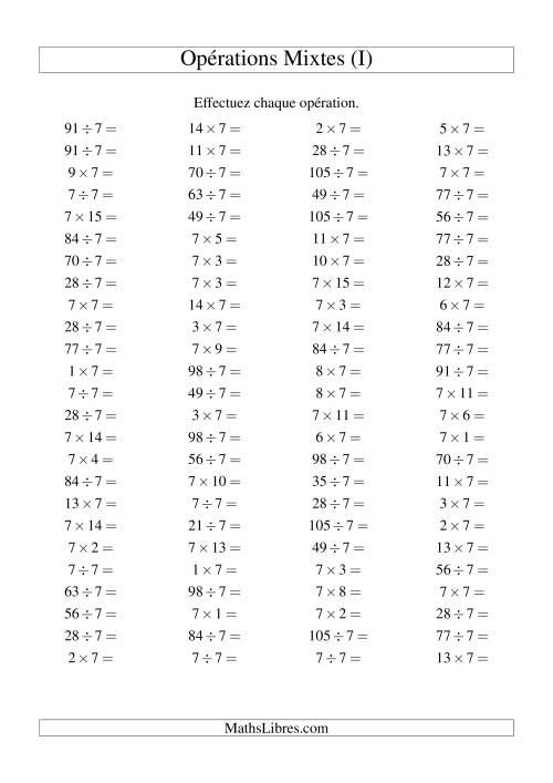 Multiplication et division -- Règles de 7 (variation 1 à 15) (I)