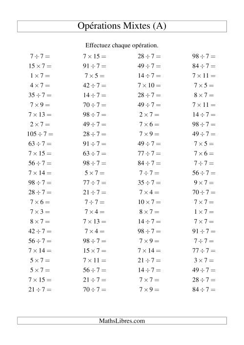Multiplication et division -- Règles de 7 (variation 1 à 15) (Tout)