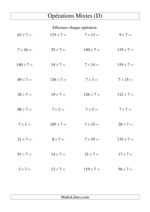 Multiplication et division -- Règles de 7 (variation 1 à 20) (D)