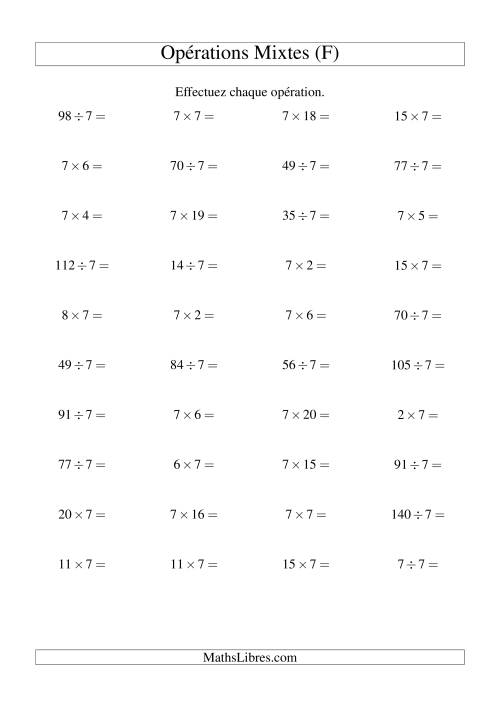 Multiplication et division -- Règles de 7 (variation 1 à 20) (F)