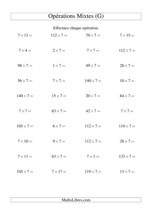 Multiplication et division -- Règles de 7 (variation 1 à 20) (G)