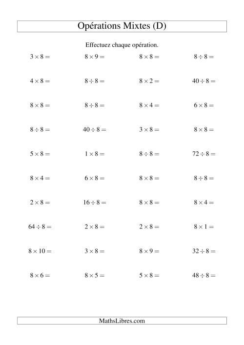 Multiplication et division -- Règles de 8 (variation 1 à 10) (D)