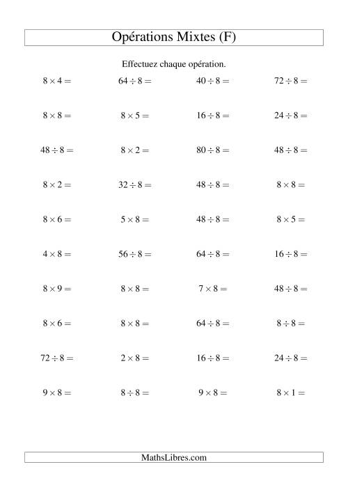 Multiplication et division -- Règles de 8 (variation 1 à 10) (F)