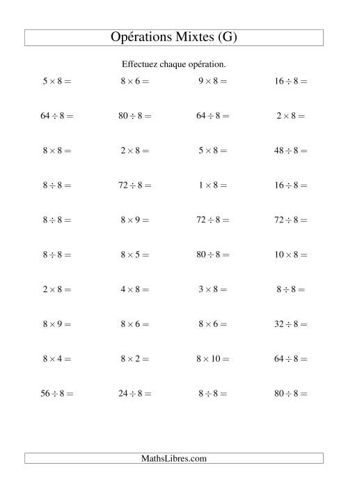 Multiplication et division -- Règles de 8 (variation 1 à 10) (G)