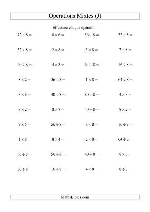 Multiplication et division -- Règles de 8 (variation 1 à 10) (J)