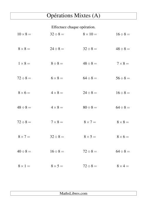 Multiplication et division -- Règles de 8 (variation 1 à 10) (Tout)