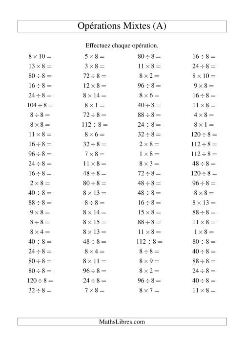 Multiplication et division -- Règles de 8 (variation 1 à 15) (Tout)
