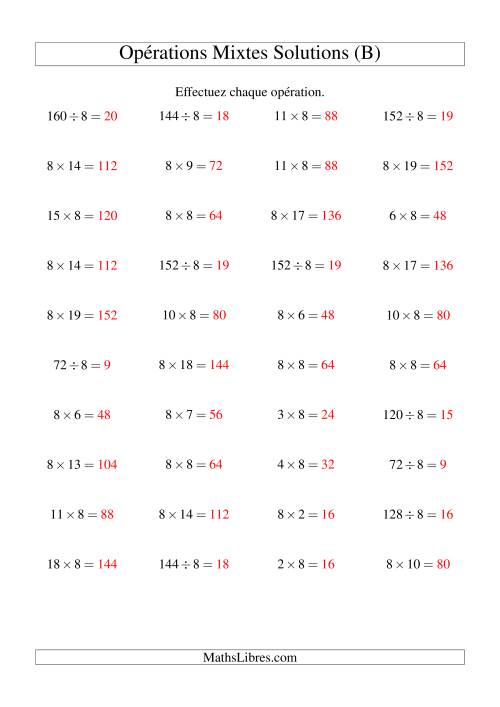 Multiplication et division -- Règles de 8 (variation 1 à 20) (B) page 2