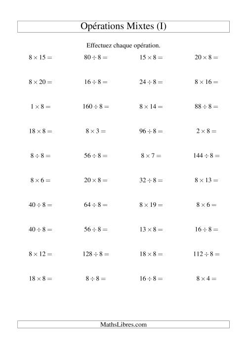 Multiplication et division -- Règles de 8 (variation 1 à 20) (I)