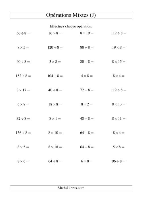 Multiplication et division -- Règles de 8 (variation 1 à 20) (J)