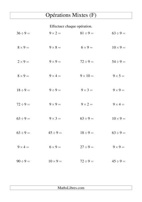 Multiplication et division -- Règles de 9 (variation 1 à 10) (F)