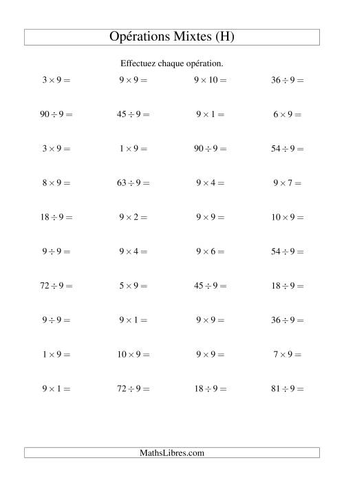 Multiplication et division -- Règles de 9 (variation 1 à 10) (H)