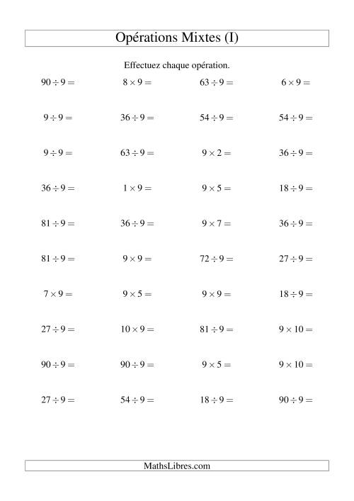 Multiplication et division -- Règles de 9 (variation 1 à 10) (I)