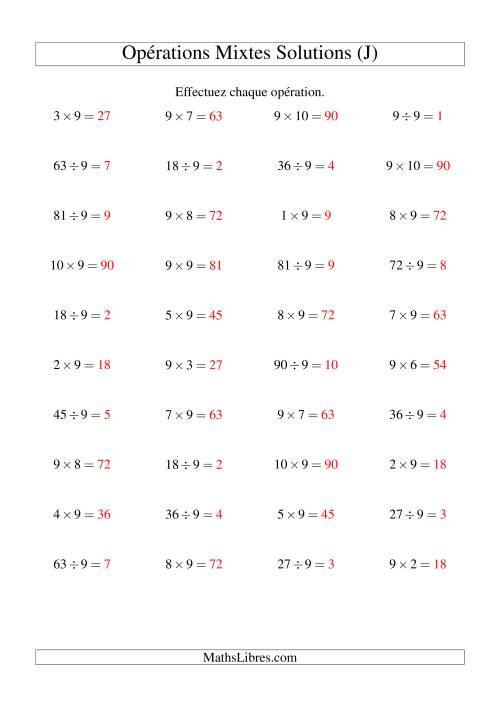 Multiplication et division -- Règles de 9 (variation 1 à 10) (J) page 2