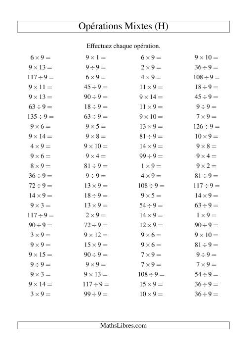 Multiplication et division -- Règles de 9 (variation 1 à 15) (H)