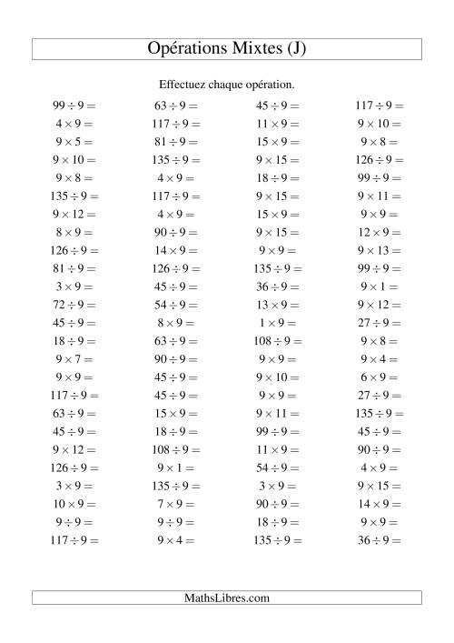 Multiplication et division -- Règles de 9 (variation 1 à 15) (J)