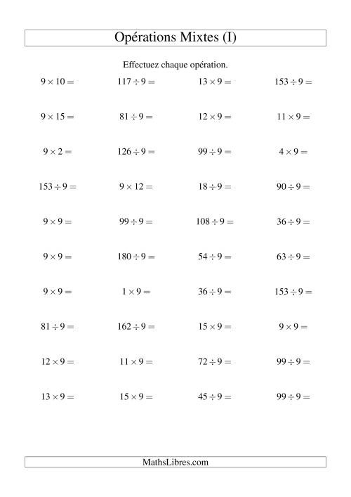 Multiplication et division -- Règles de 9 (variation 1 à 20) (I)
