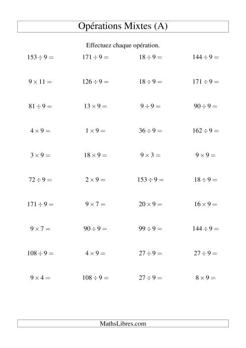 Multiplication et division -- Règles de 9 (variation 1 à 20) (Tout)