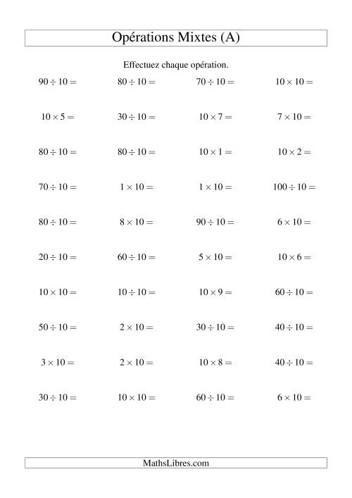 Multiplication et division -- Règles de 10 (variation 1 à 10) (A)