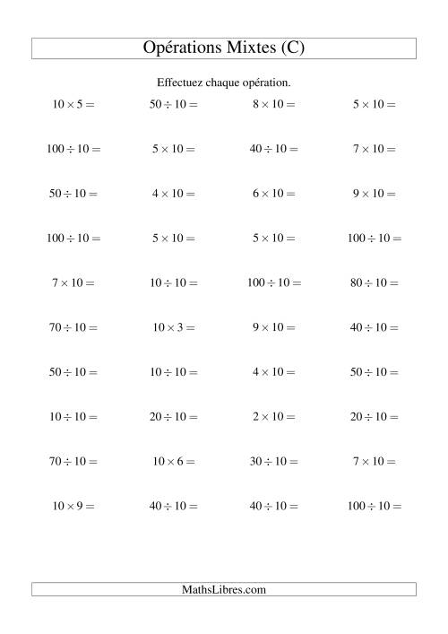 Multiplication et division -- Règles de 10 (variation 1 à 10) (C)