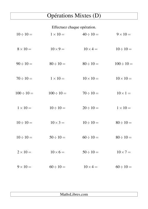 Multiplication et division -- Règles de 10 (variation 1 à 10) (D)