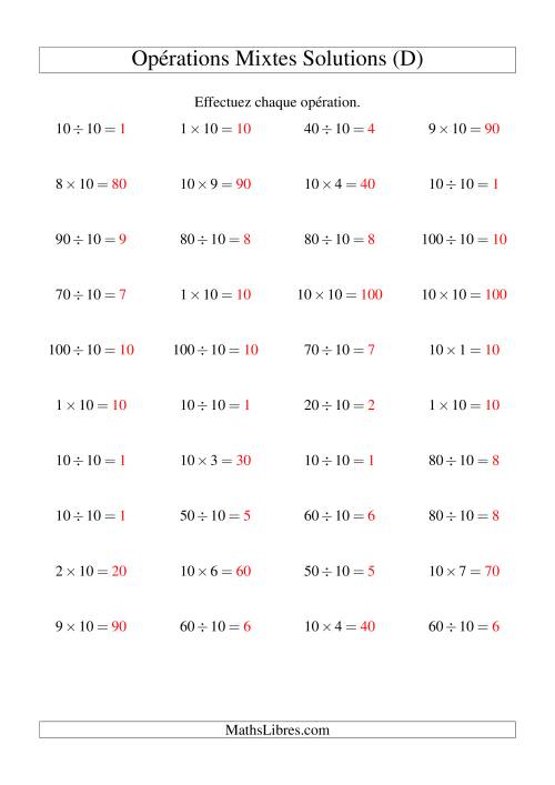 Multiplication et division -- Règles de 10 (variation 1 à 10) (D) page 2