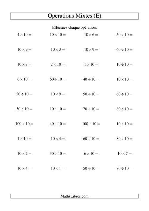 Multiplication et division -- Règles de 10 (variation 1 à 10) (E)