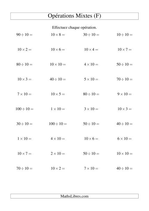 Multiplication et division -- Règles de 10 (variation 1 à 10) (F)