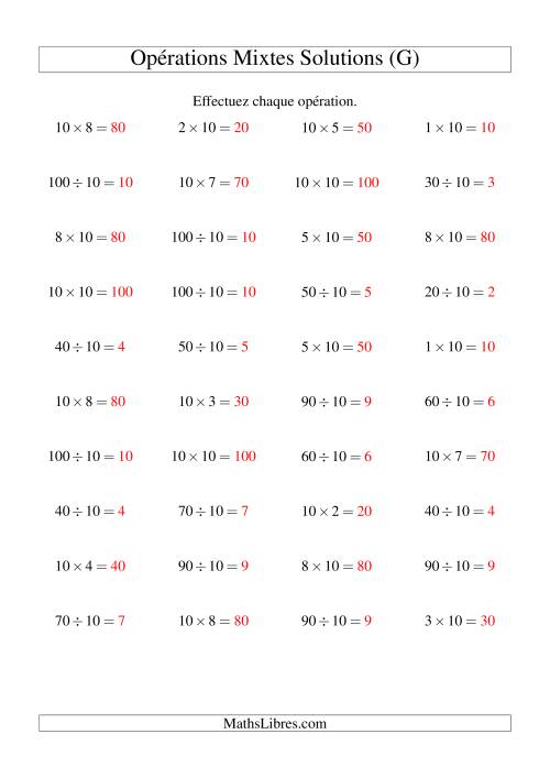 Multiplication et division -- Règles de 10 (variation 1 à 10) (G) page 2