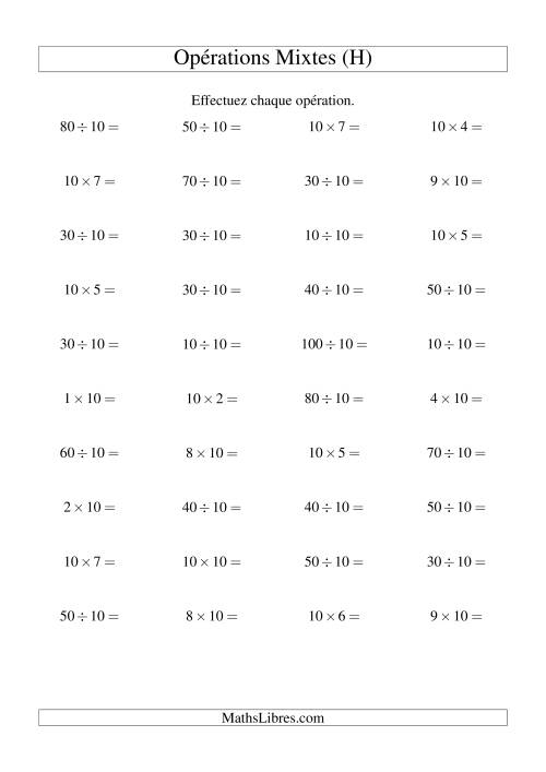 Multiplication et division -- Règles de 10 (variation 1 à 10) (H)