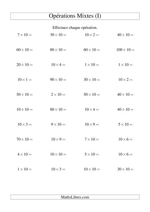 Multiplication et division -- Règles de 10 (variation 1 à 10) (I)