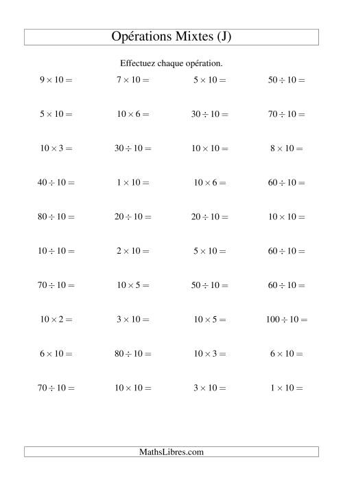 Multiplication et division -- Règles de 10 (variation 1 à 10) (J)